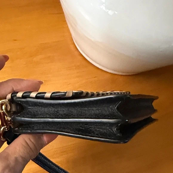 Coach Two-Tone Cream & Taupe Leather Crossbody Wristlet with Black Strap - Picture 13 of 16